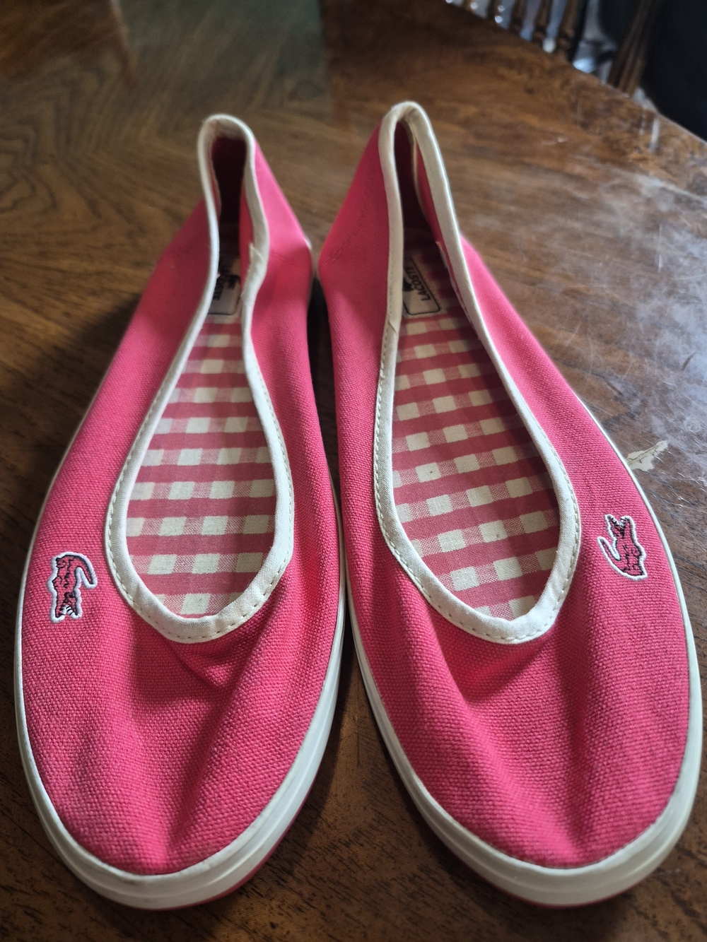 Lacoste Hot Pink Canvas Slip-On Ballet Flats with White Trim